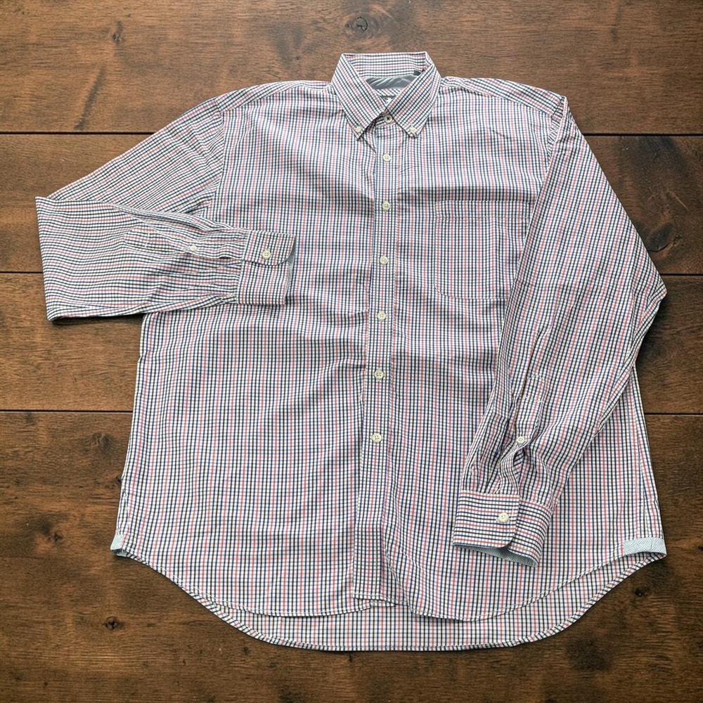 Hart Schaffner Marx XL Button Down Shirt Tattersall Check Red White Blue LS